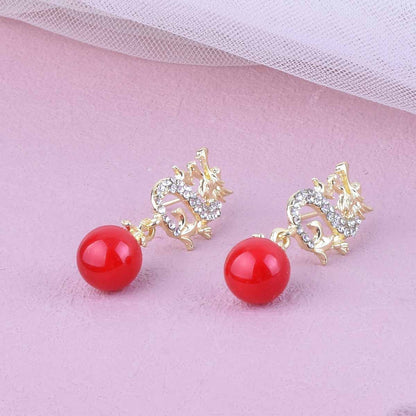 Gold Dragon Stud Earrings In Zinc Alloy With Rhinestones, Unisex Design