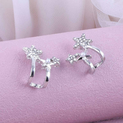 Sweet Silver Star Stud Earrings With Artificial Pearl Inlay, Alloy Material, Unisex Design