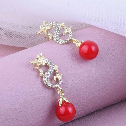 Gold Dragon Stud Earrings In Zinc Alloy With Rhinestones, Unisex Design
