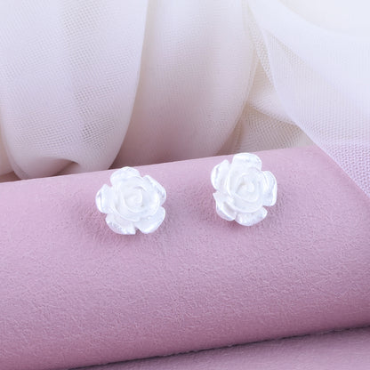 Rose Stud Earrings For Unisex Featuring Zinc Alloy Material In Sweet Style, Available In White