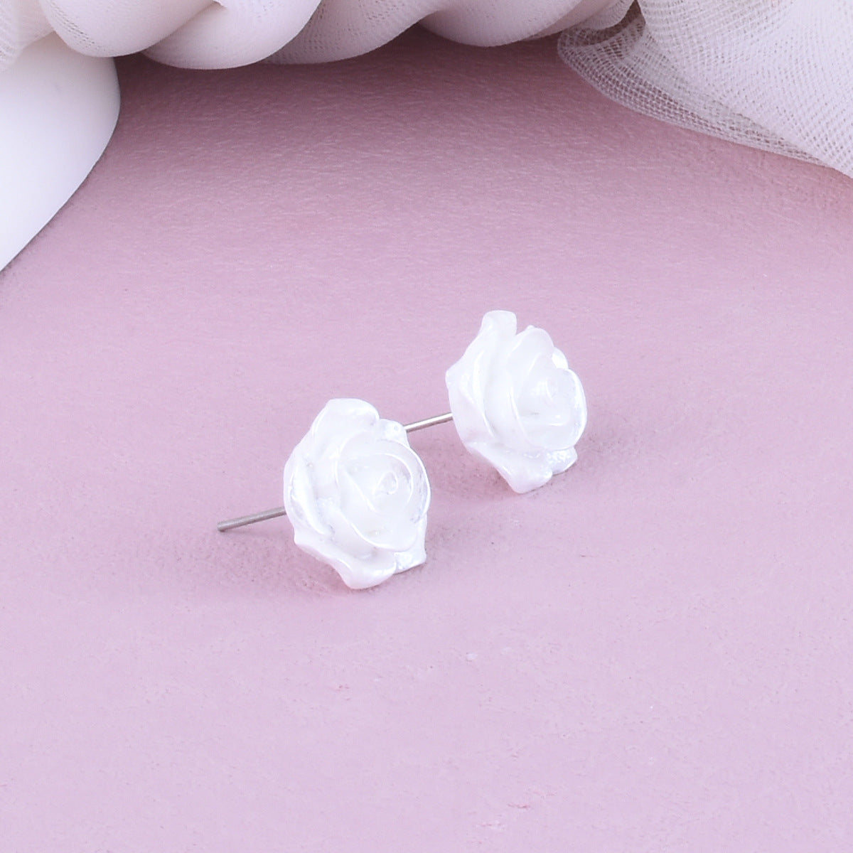 Rose Stud Earrings For Unisex Featuring Zinc Alloy Material In Sweet Style, Available In White