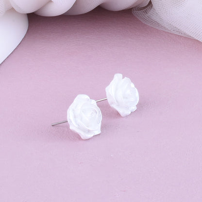 Rose Stud Earrings For Unisex Featuring Zinc Alloy Material In Sweet Style, Available In White