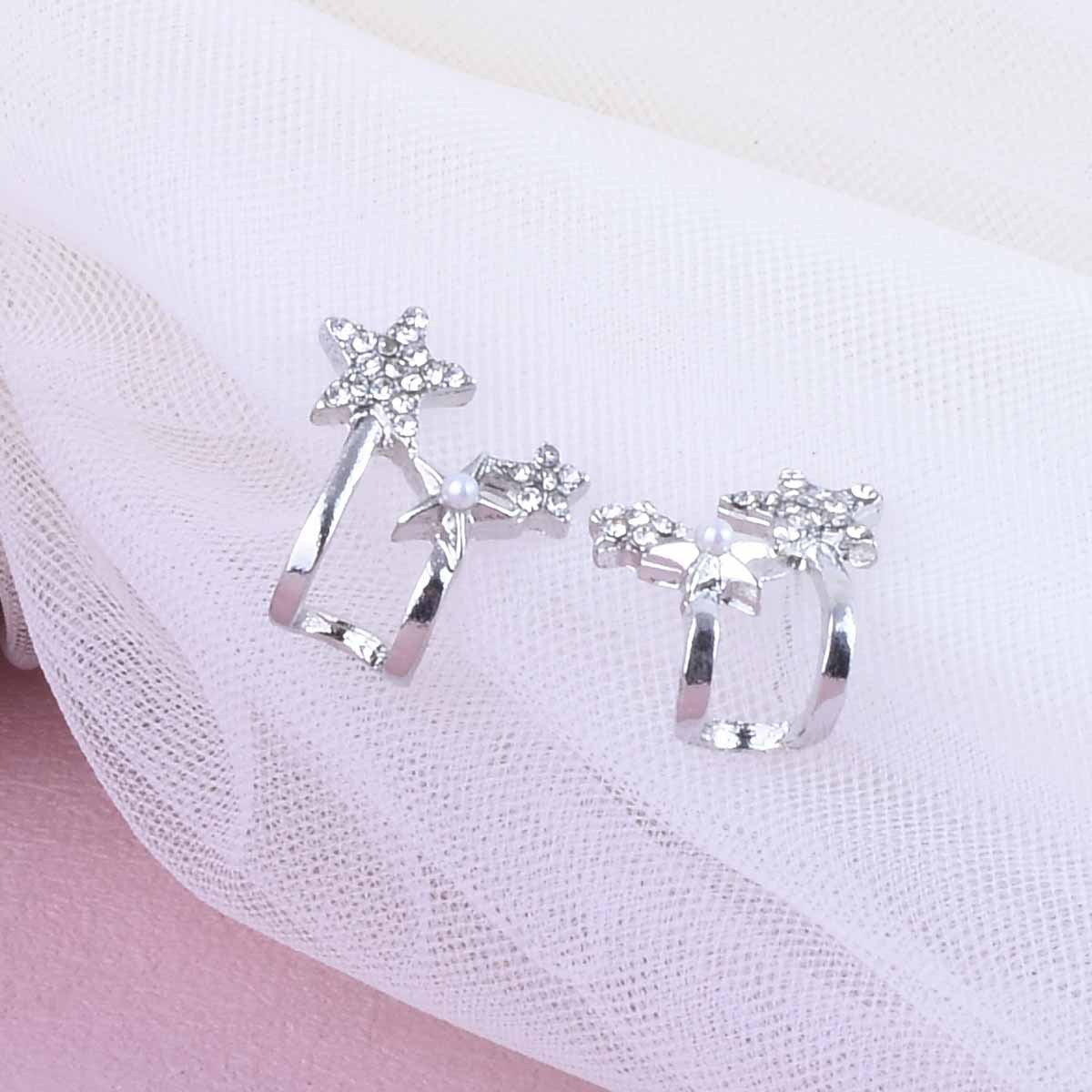Sweet Silver Star Stud Earrings With Artificial Pearl Inlay, Alloy Material, Unisex Design