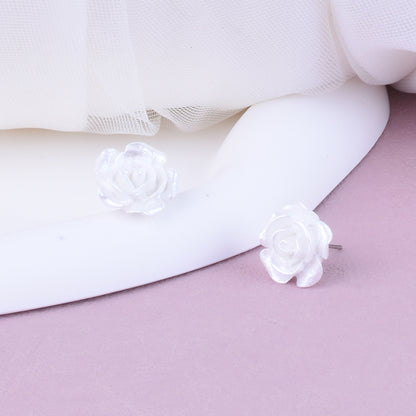 Rose Stud Earrings For Unisex Featuring Zinc Alloy Material In Sweet Style, Available In White