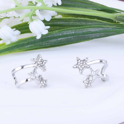 Sweet Silver Star Stud Earrings With Artificial Pearl Inlay, Alloy Material, Unisex Design