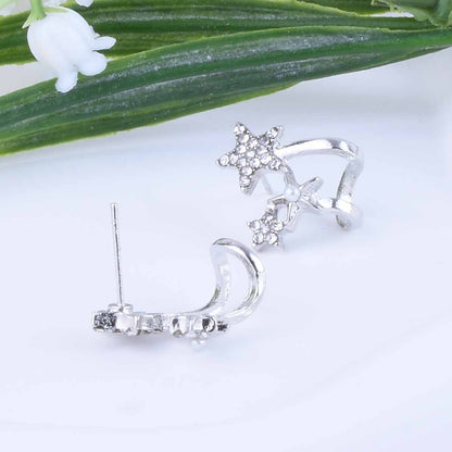 Sweet Silver Star Stud Earrings With Artificial Pearl Inlay, Alloy Material, Unisex Design