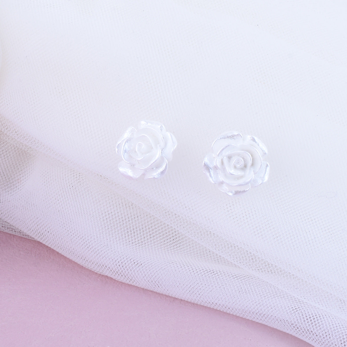Rose Stud Earrings For Unisex Featuring Zinc Alloy Material In Sweet Style, Available In White