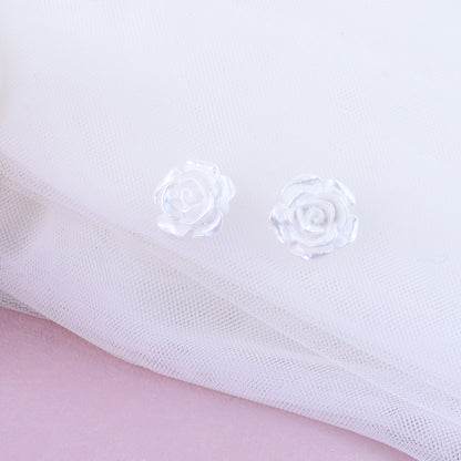 Rose Stud Earrings For Unisex Featuring Zinc Alloy Material In Sweet Style, Available In White