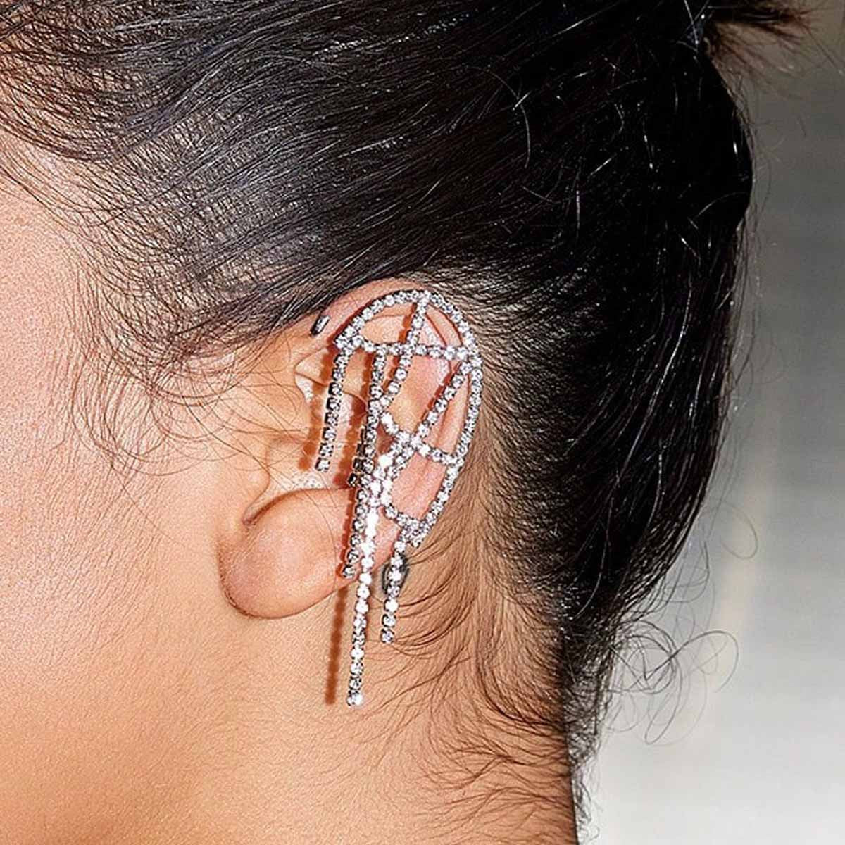 Sweet Silver Mesh Tassel Earrings For Unisex, Alloy Material With Rhinestone Inlay