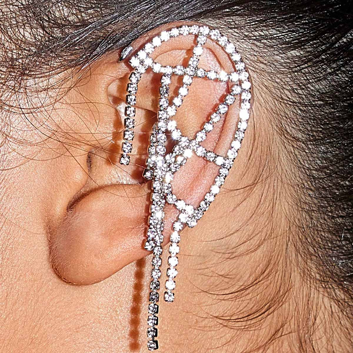 Sweet Silver Mesh Tassel Earrings For Unisex, Alloy Material With Rhinestone Inlay