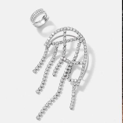 Sweet Silver Mesh Tassel Earrings For Unisex, Alloy Material With Rhinestone Inlay