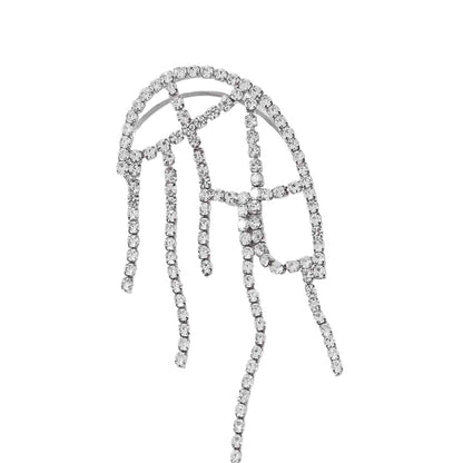 Sweet Silver Mesh Tassel Earrings For Unisex, Alloy Material With Rhinestone Inlay