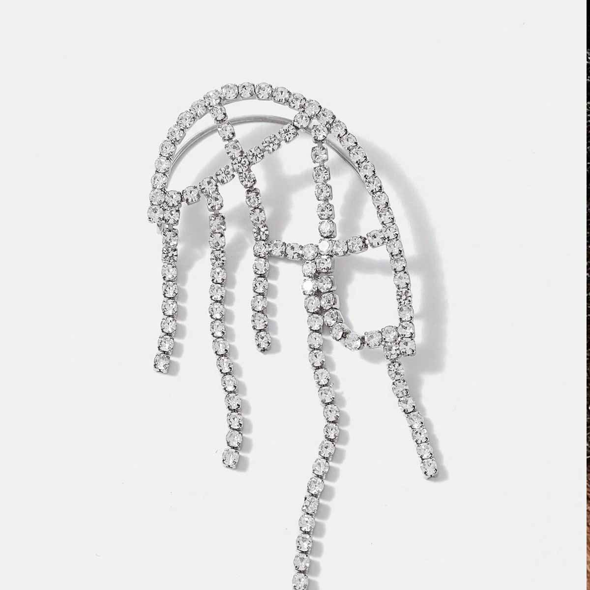 Sweet Silver Mesh Tassel Earrings For Unisex, Alloy Material With Rhinestone Inlay