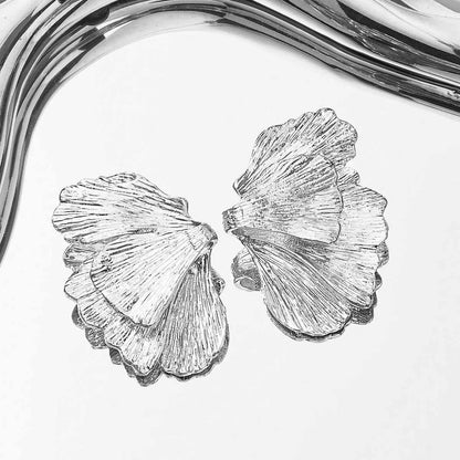 Exaggerated Silver Leaves Earrings For Women With Alloy Ear Pins