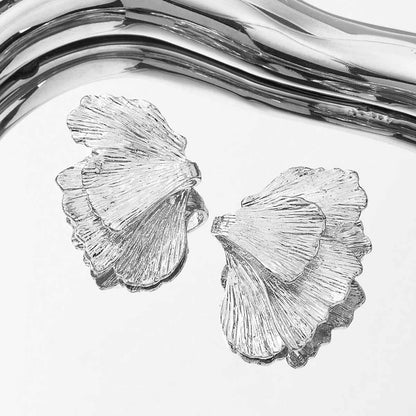 Exaggerated Silver Leaves Earrings For Women With Alloy Ear Pins