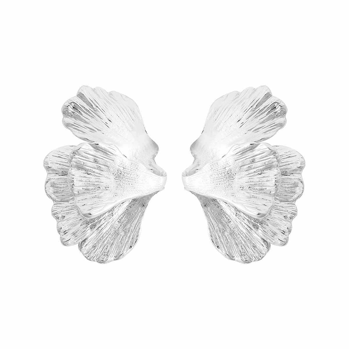 Exaggerated Silver Leaves Earrings For Women With Alloy Ear Pins