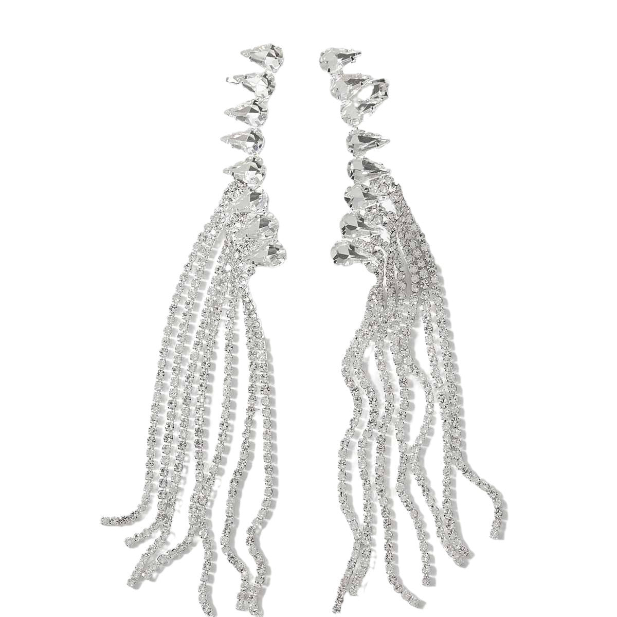 Simple Style Rhombus Tassel Earrings In Silver Alloy With Electroplated Finish