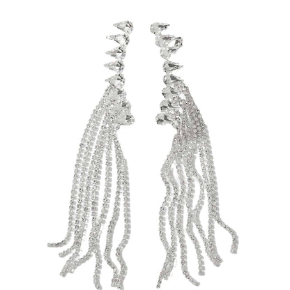 Simple Style Rhombus Tassel Earrings In Silver Alloy With Electroplated Finish