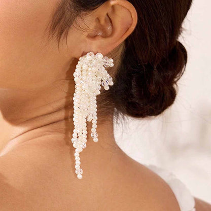 Sweet White Beaded Flower Earrings In Alloy, Unisex Design For Everyday Wear