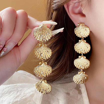 Simple Style Silver Tassel Sector Earrings For Women In Alloy Material