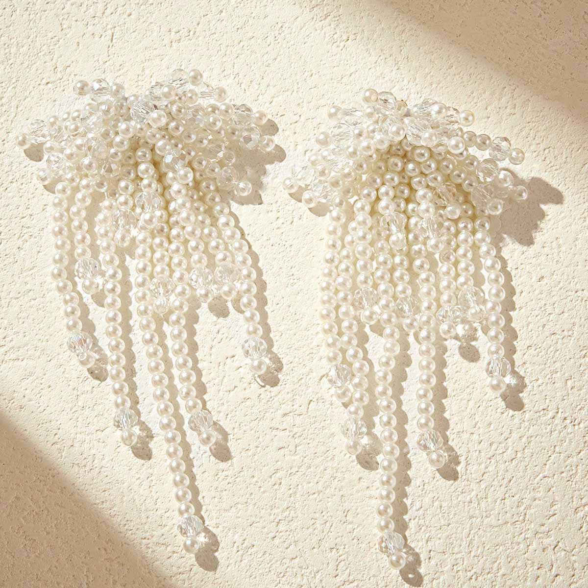 Sweet White Beaded Flower Earrings In Alloy, Unisex Design For Everyday Wear