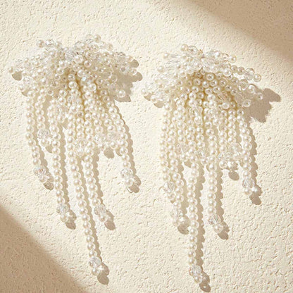 Sweet White Beaded Flower Earrings In Alloy, Unisex Design For Everyday Wear