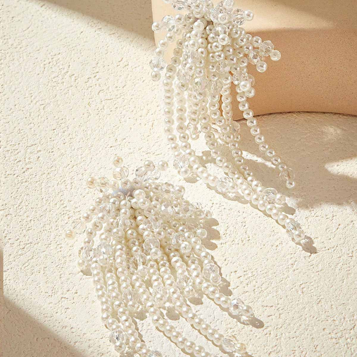 Sweet White Beaded Flower Earrings In Alloy, Unisex Design For Everyday Wear