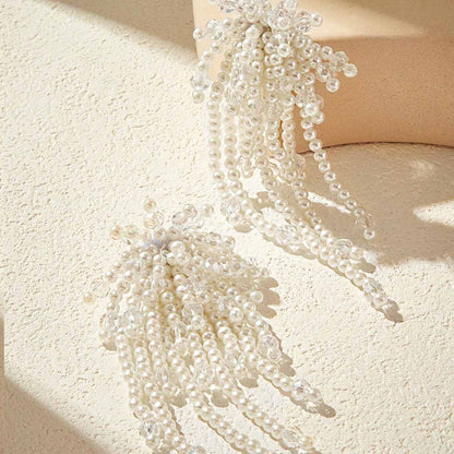 Sweet White Beaded Flower Earrings In Alloy, Unisex Design For Everyday Wear