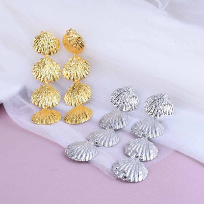 Simple Style Silver Tassel Sector Earrings For Women In Alloy Material