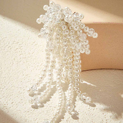 Sweet White Beaded Flower Earrings In Alloy, Unisex Design For Everyday Wear
