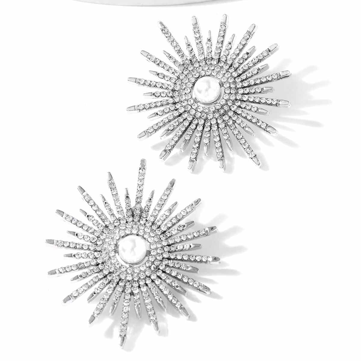 Sweet Silver Flowers Earrings With Electroplated Alloy And Zircon Inlay, Elegant Floral Jewelry