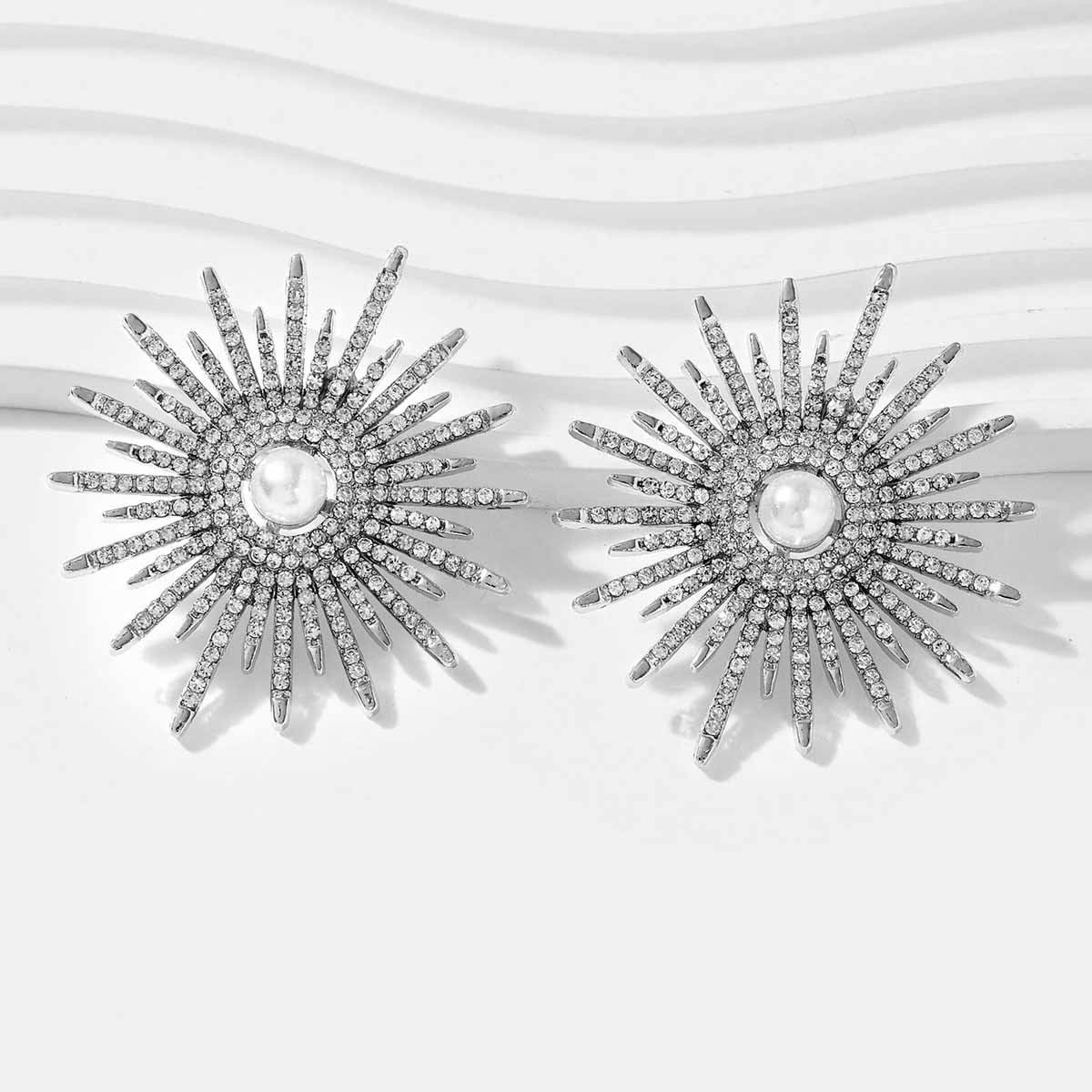 Sweet Silver Flowers Earrings With Electroplated Alloy And Zircon Inlay, Elegant Floral Jewelry