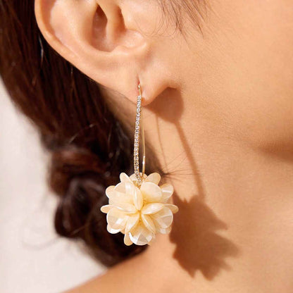 Simple Style Gold Flowers Ear Hook Earrings For Women With Electroplated Alloy And Rhinestones Inlay
