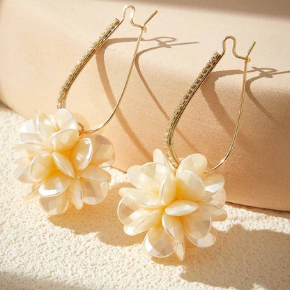 Simple Style Gold Flowers Ear Hook Earrings For Women With Electroplated Alloy And Rhinestones Inlay
