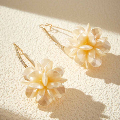 Simple Style Gold Flowers Ear Hook Earrings For Women With Electroplated Alloy And Rhinestones Inlay