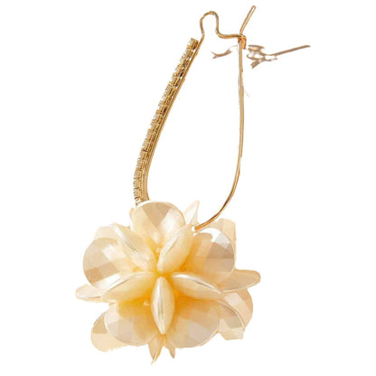 Simple Style Gold Flowers Ear Hook Earrings For Women With Electroplated Alloy And Rhinestones Inlay