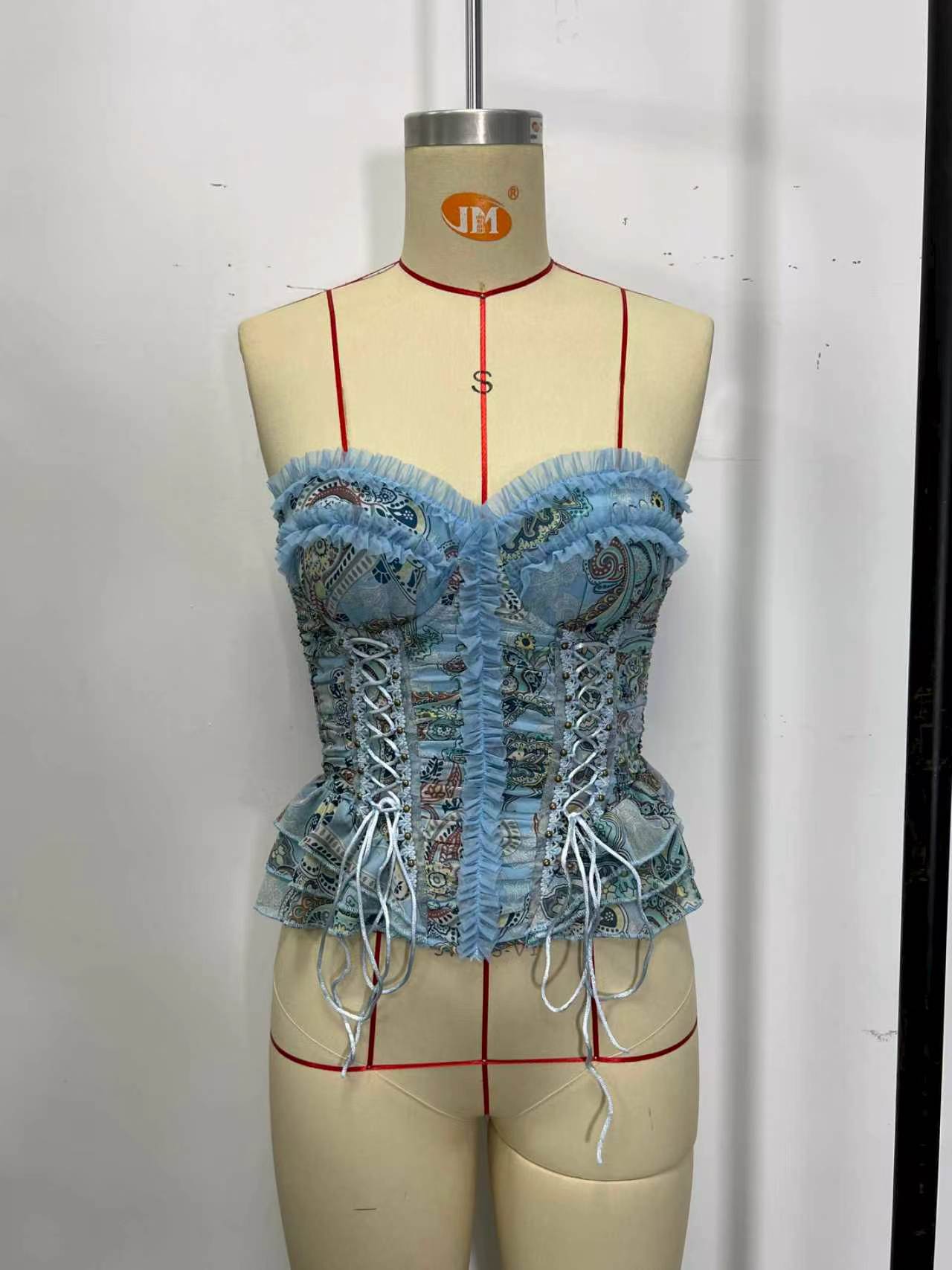Sexy Polyester Printing Tube Bra With Ruffles And Tie Closure, Stylish Small Vest Camisole