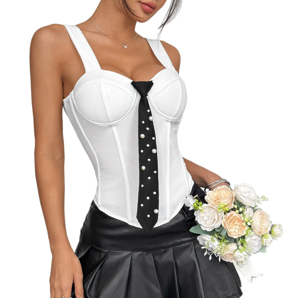 Sexy Solid Color Polyester Tube Bra With Corset Design, Perfect For Spring