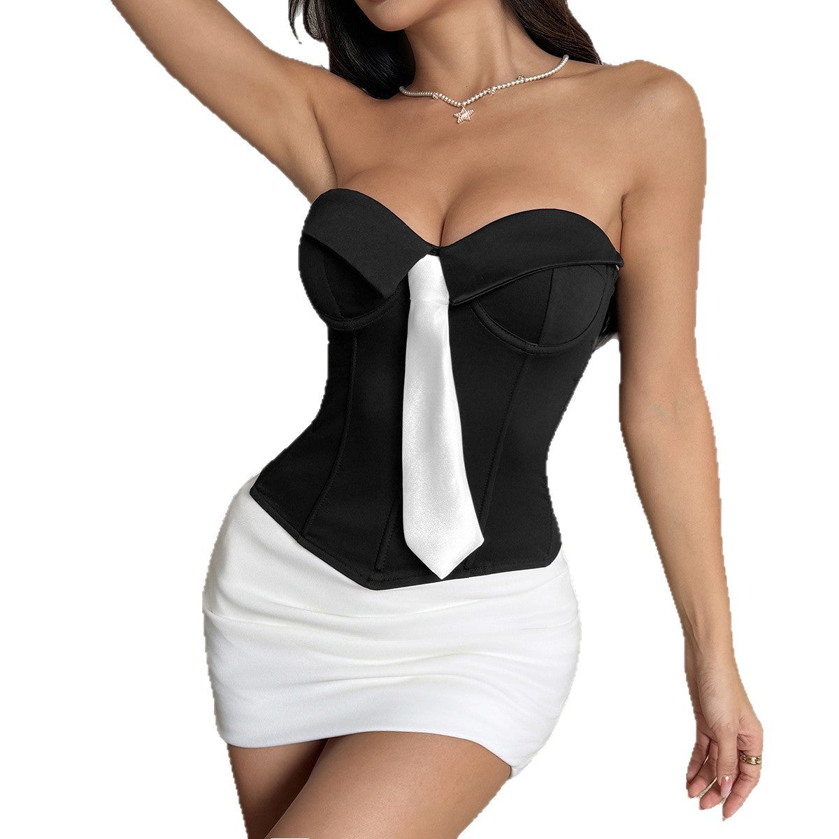 Solid Color Streetwear Tube Bra With Tie Detail In Elastane Fabric For Autumn