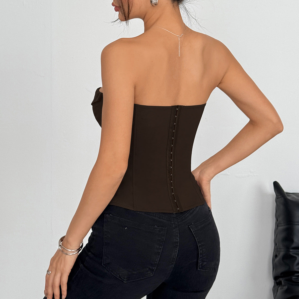 Solid Color Streetwear Tube Bra With Tie Detail In Elastane Fabric For Autumn