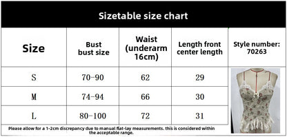 Vintage Style Polyester Plant Pattern Strap Top With Lace Detail, Perfect For Autumn