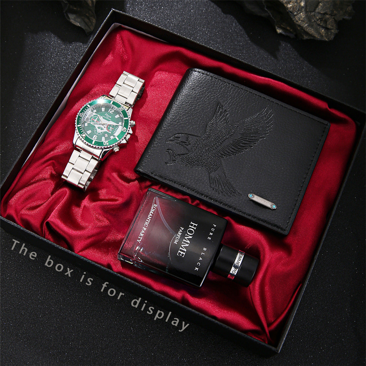 Men's Watch Jewelry Set With Alloy Strap And Quartz Movement Featuring Round Dial And Ordinary Glass Mirror With Single Folding Buckle