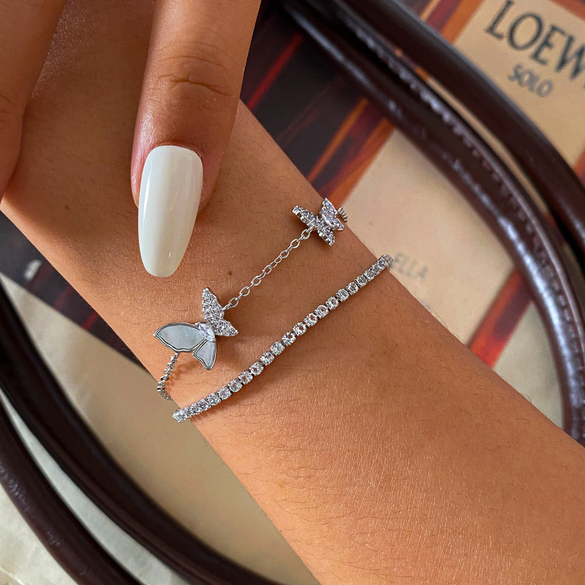 Butterfly Copper Bracelet For Women With Zircon Inlay In Silver