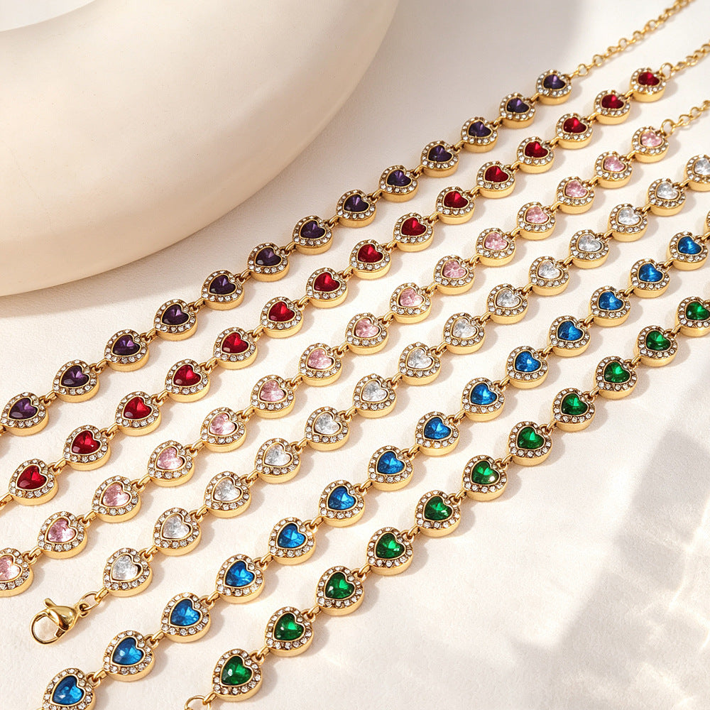 Heart Shape Bracelets For Women With Titanium Steel Chain And Zircon Inlay In Stainless Steel