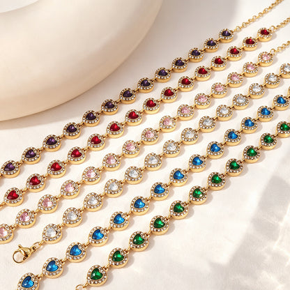 Heart Shape Bracelets For Women With Titanium Steel Chain And Zircon Inlay In Stainless Steel
