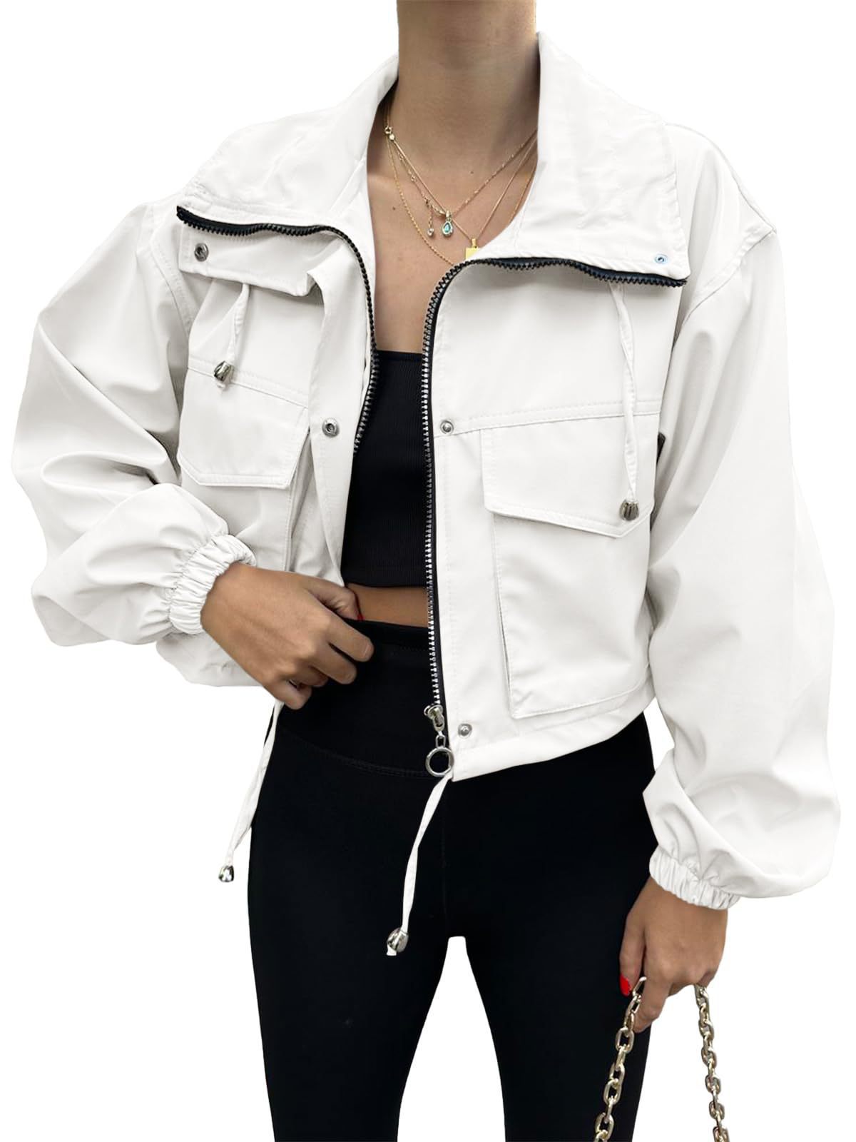 Elegant Solid Color Women's Jacket Coat With Zipper Placket, Made From Cotton Blends Fabric