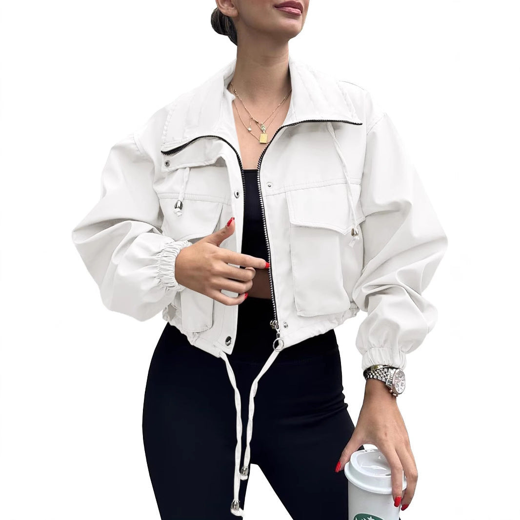 Elegant Solid Color Women's Jacket Coat With Zipper Placket, Made From Cotton Blends Fabric