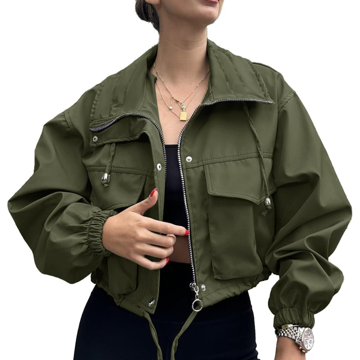 Elegant Solid Color Women's Jacket Coat With Zipper Placket, Made From Cotton Blends Fabric