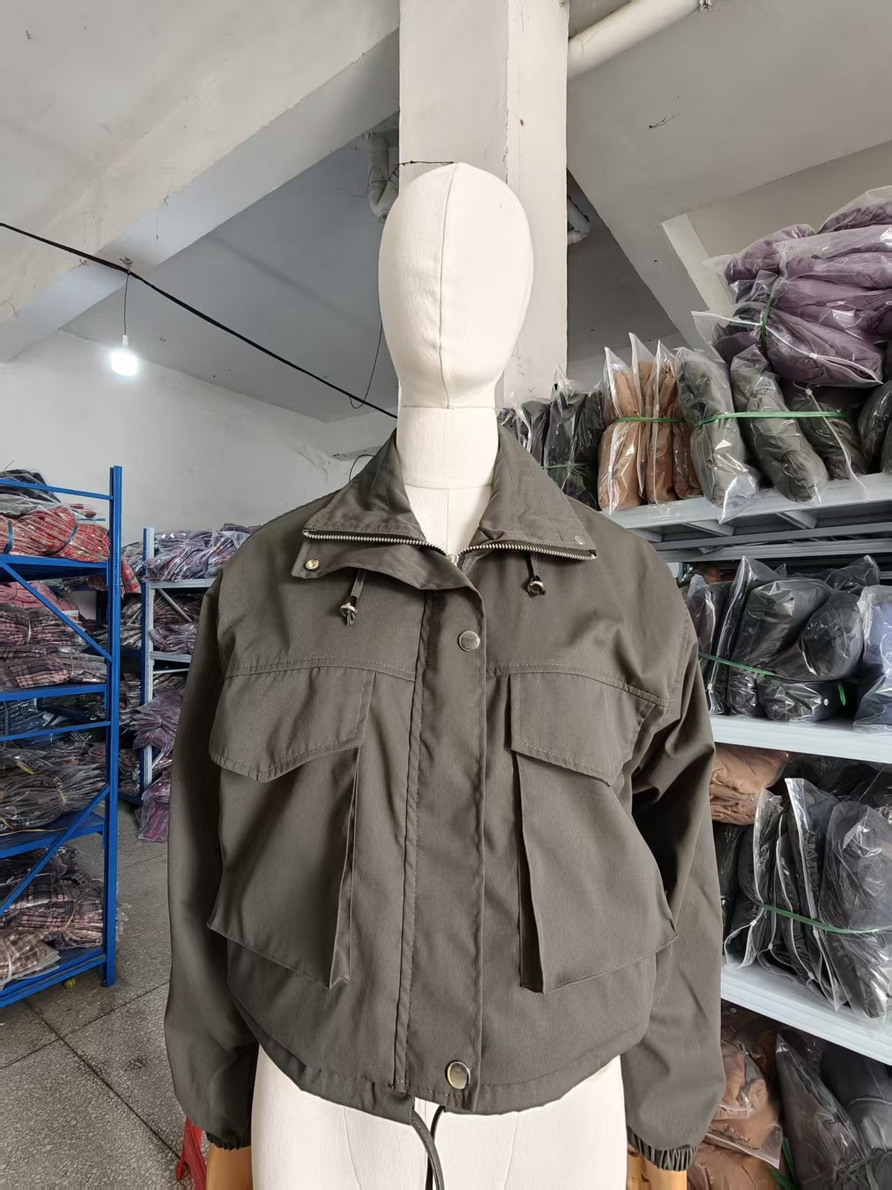 Elegant Solid Color Women's Jacket Coat With Zipper Placket, Made From Cotton Blends Fabric