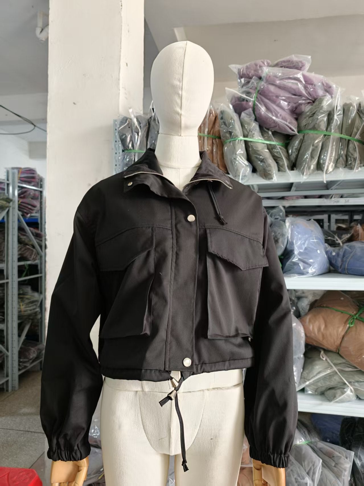Elegant Solid Color Women's Jacket Coat With Zipper Placket, Made From Cotton Blends Fabric